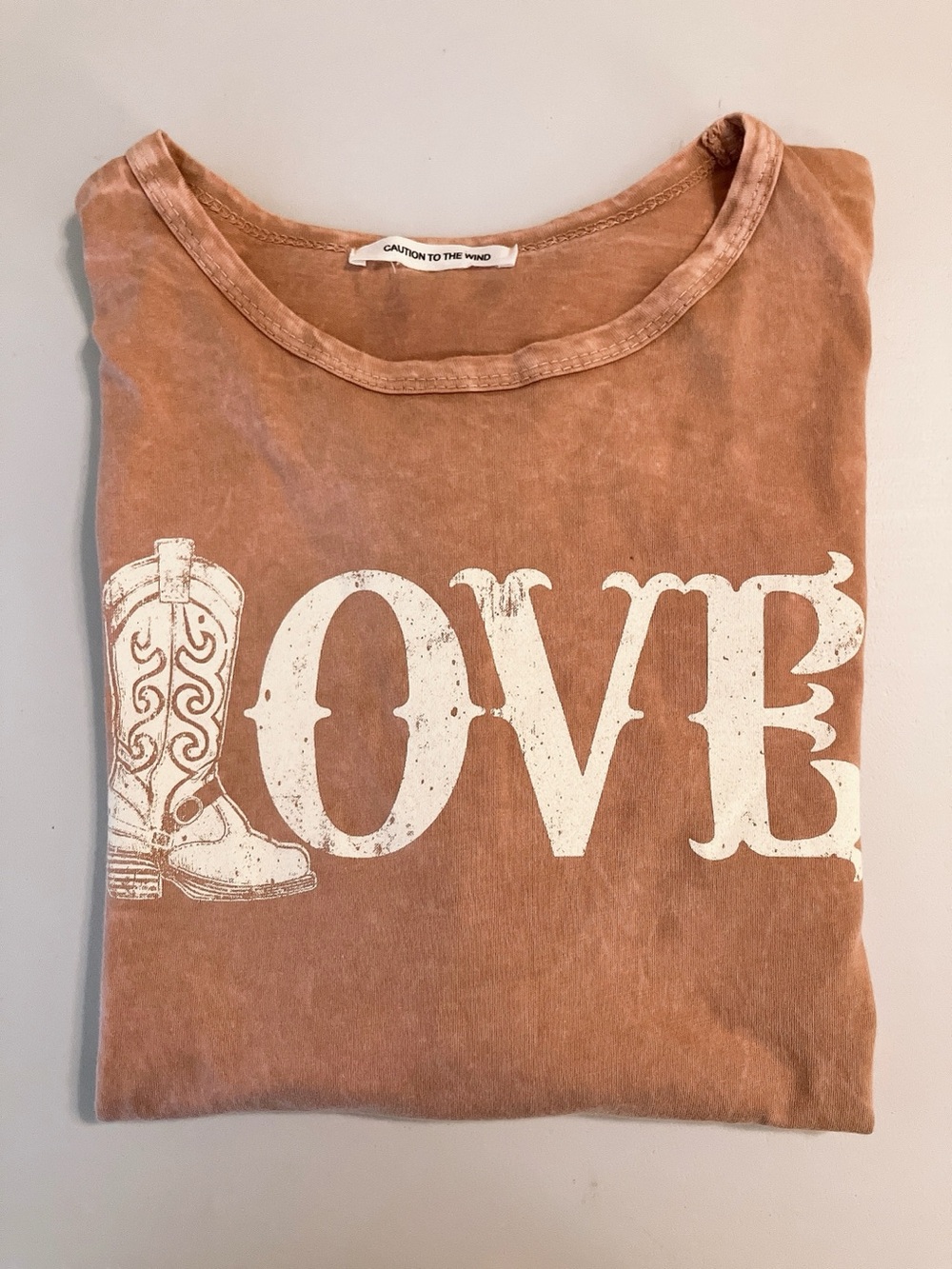 Caution To The Wind Cowboy Boot TShirt Country Love Mauve large - Picture 8 of 8